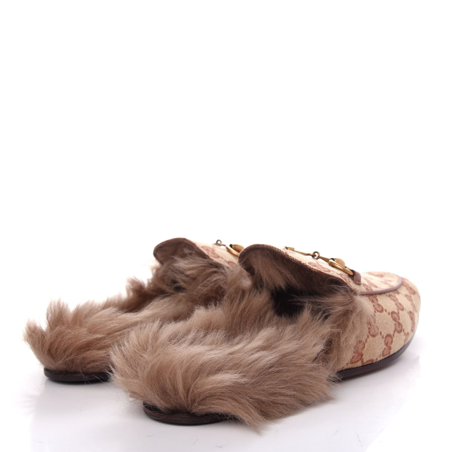 Gucci GG Monogram Fur Mens Princetown Slippers 8 Beige Ruggine Rust 4 of 10