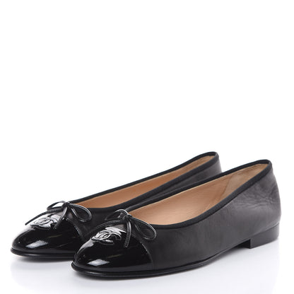 Chanel Lambskin Patent Cap Toe Ballerina Flats 38.5 Black 3 of 7