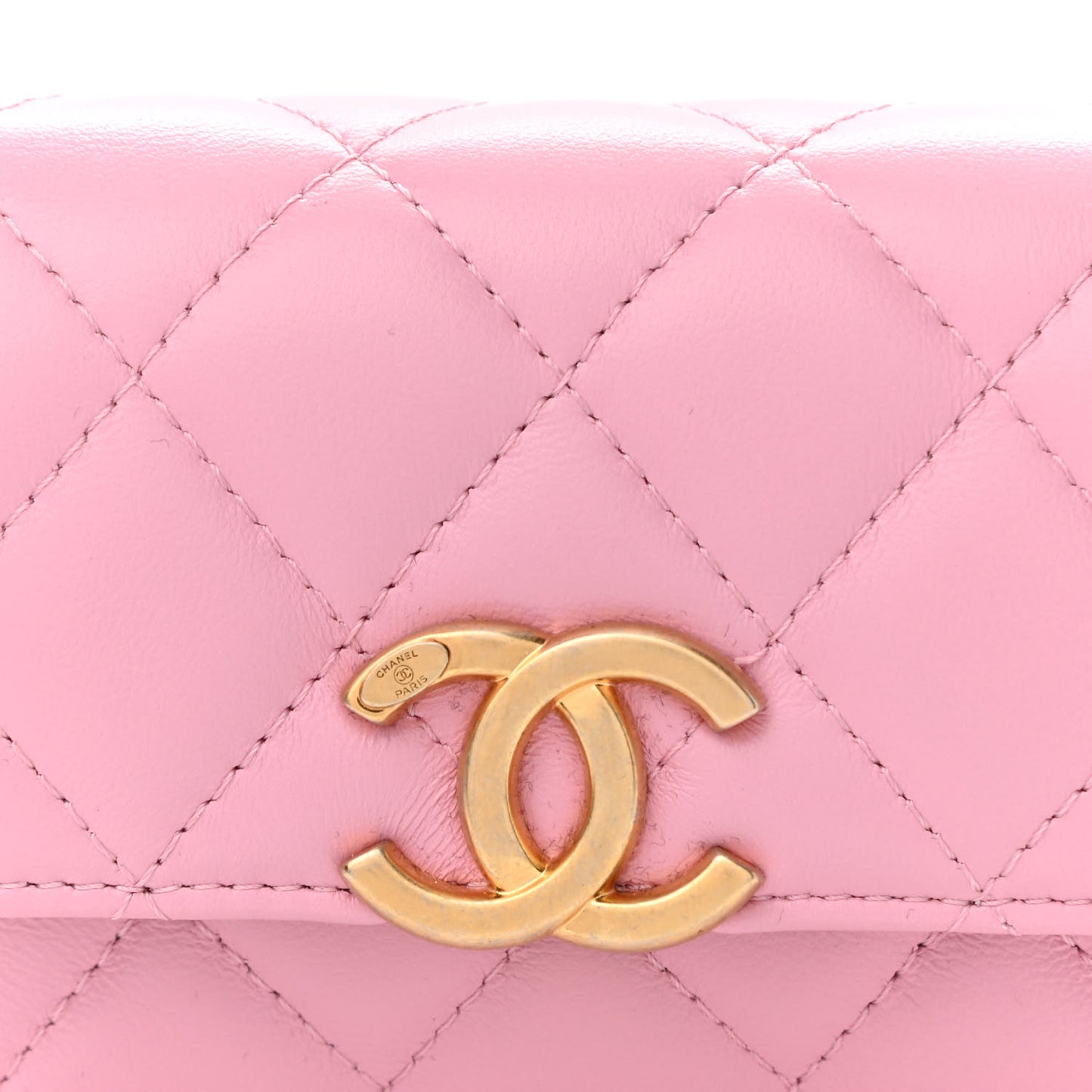 Lambskin Lacquered Metal Quilted Flap Chain Belt Bag Pink