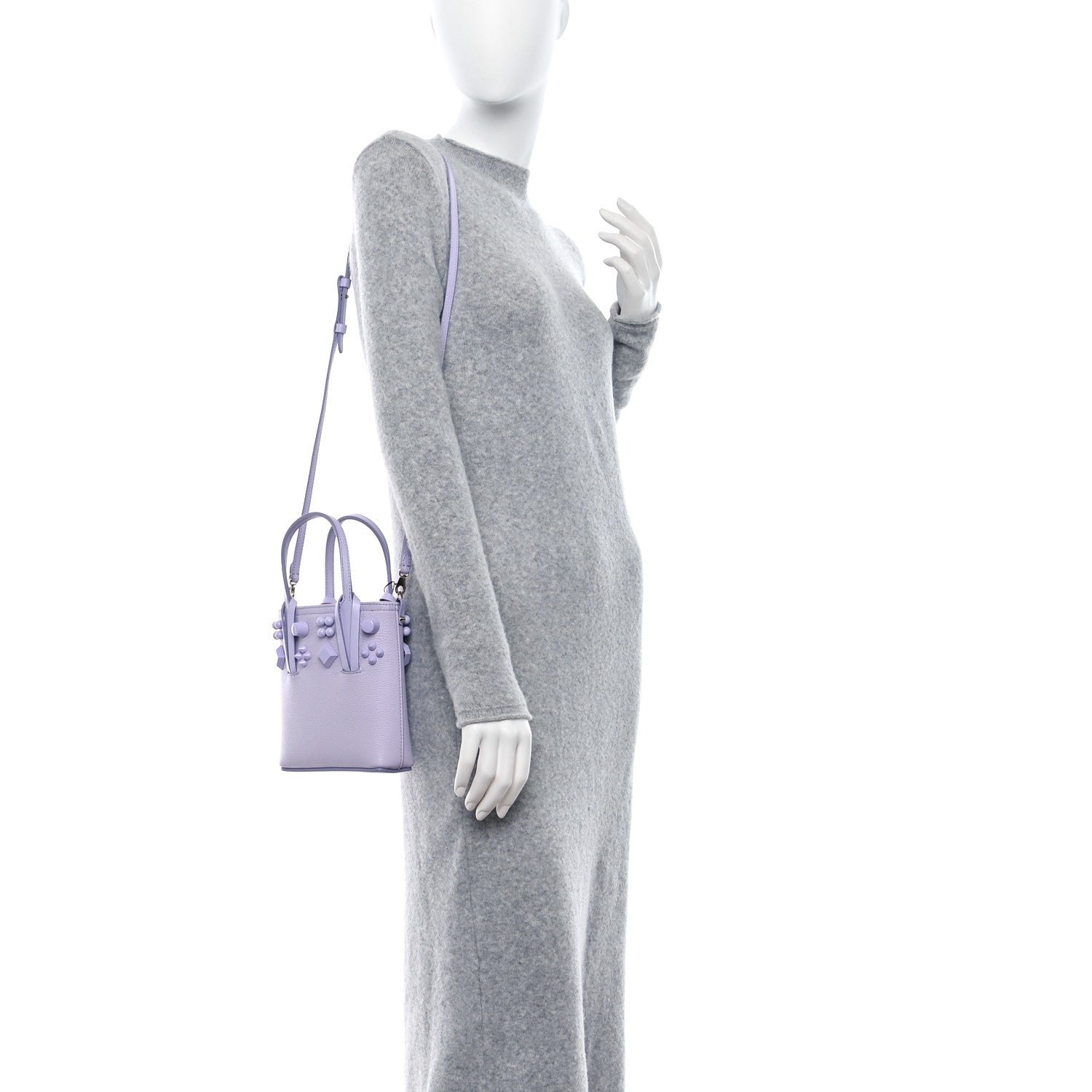 Christian Louboutin Calfskin Empire Spike Studded Mini North South Cabata Tote Lilac Smoke 3 of 8