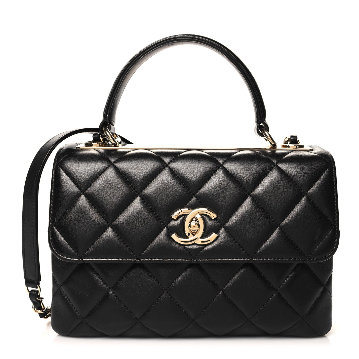 Lambskin Quilted Small Trendy CC Dual Handle Flap Bag Black
