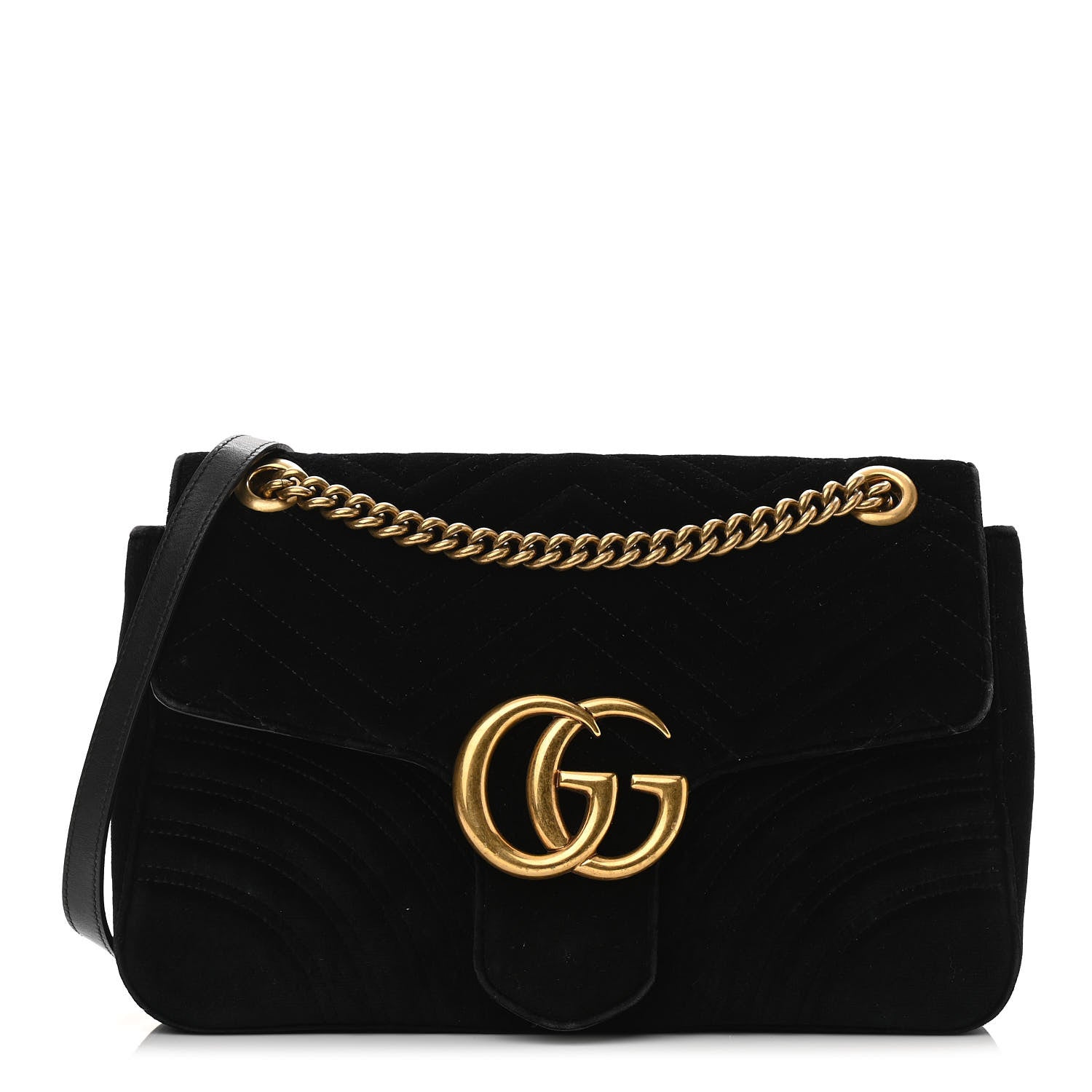 Gucci Velvet Matelasse Medium GG Marmont Shoulder Bag Black 1 of 10