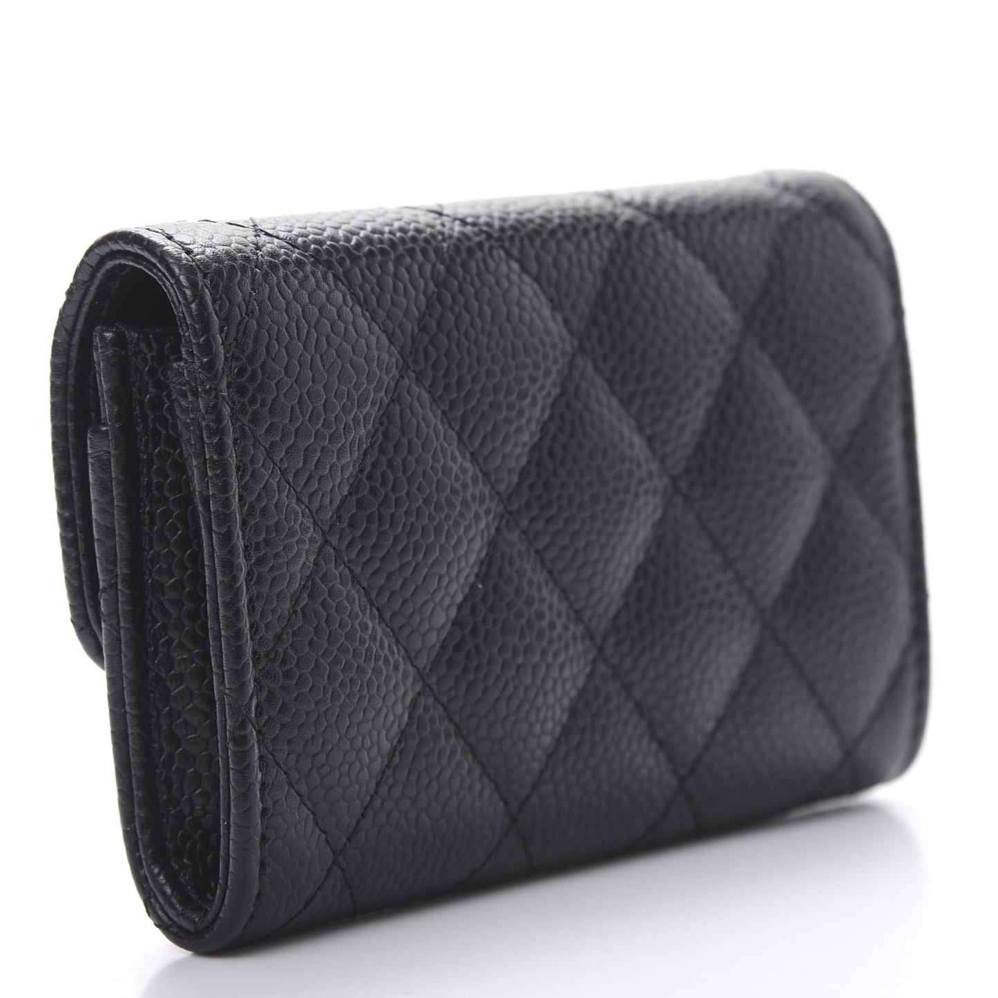 Caviar Quilted Flap Card Holder Wallet Black