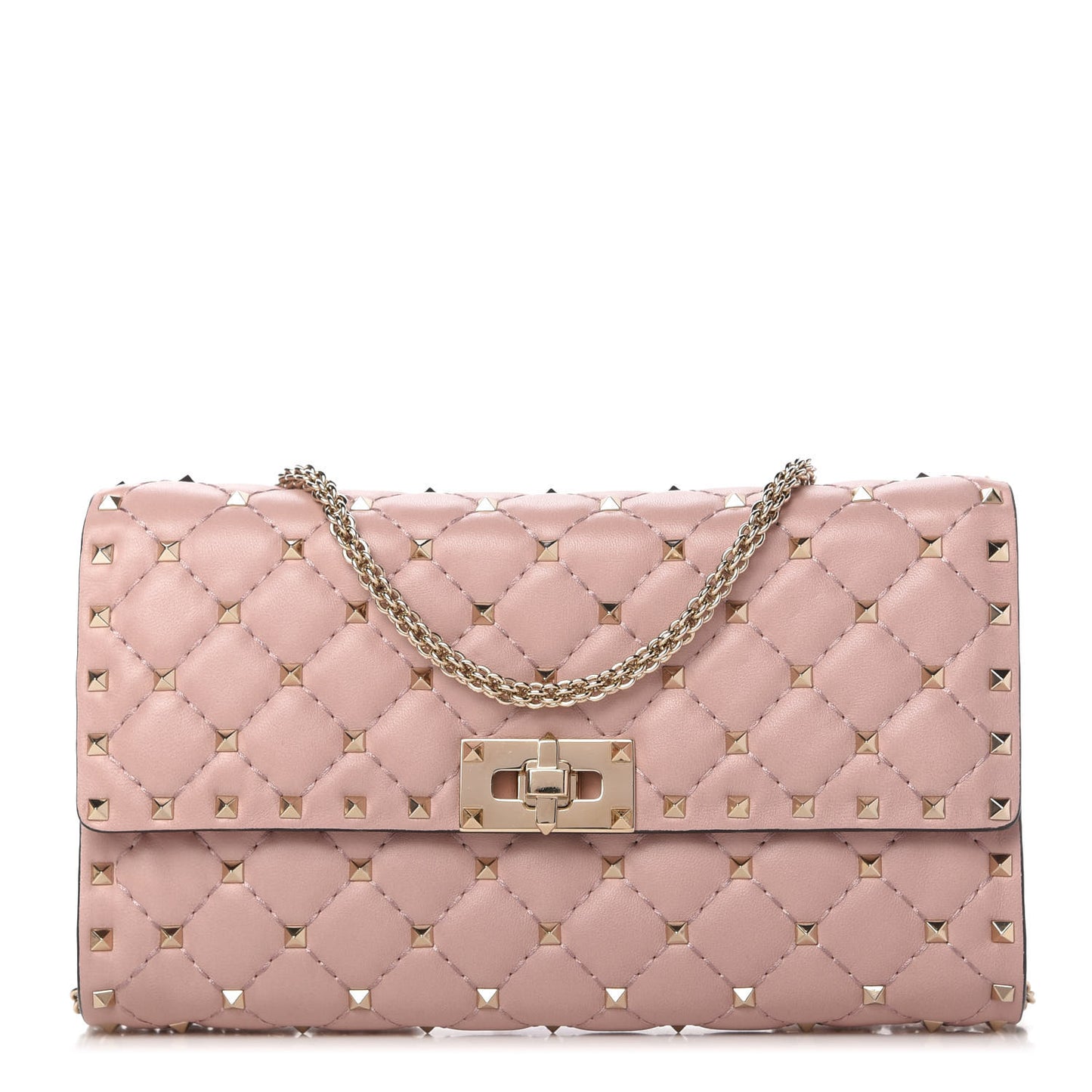 Nappa Rockstud Spike Wallet on Chain Water Rose
