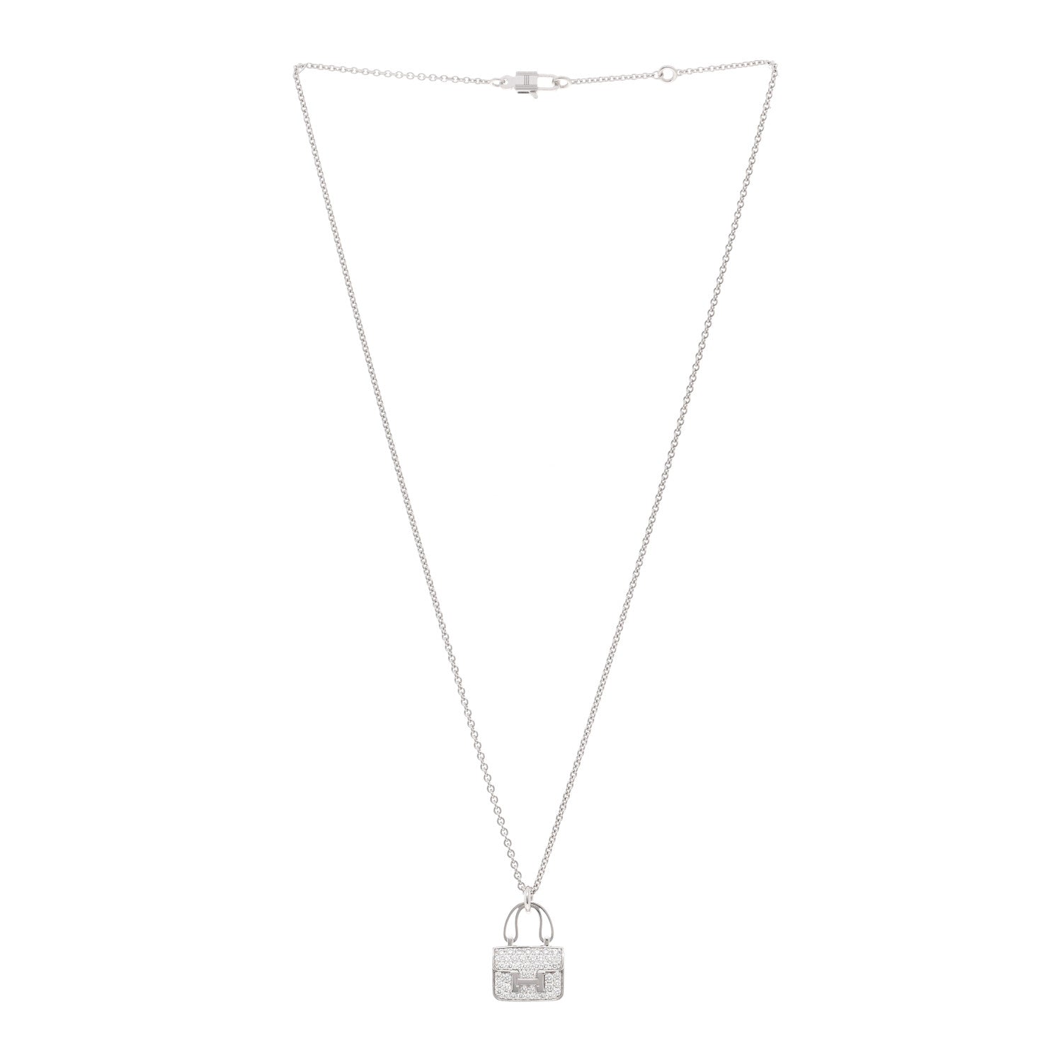 Hermes 18K White Gold Diamond Constance Amulettes Pendant Necklace 3 of 7