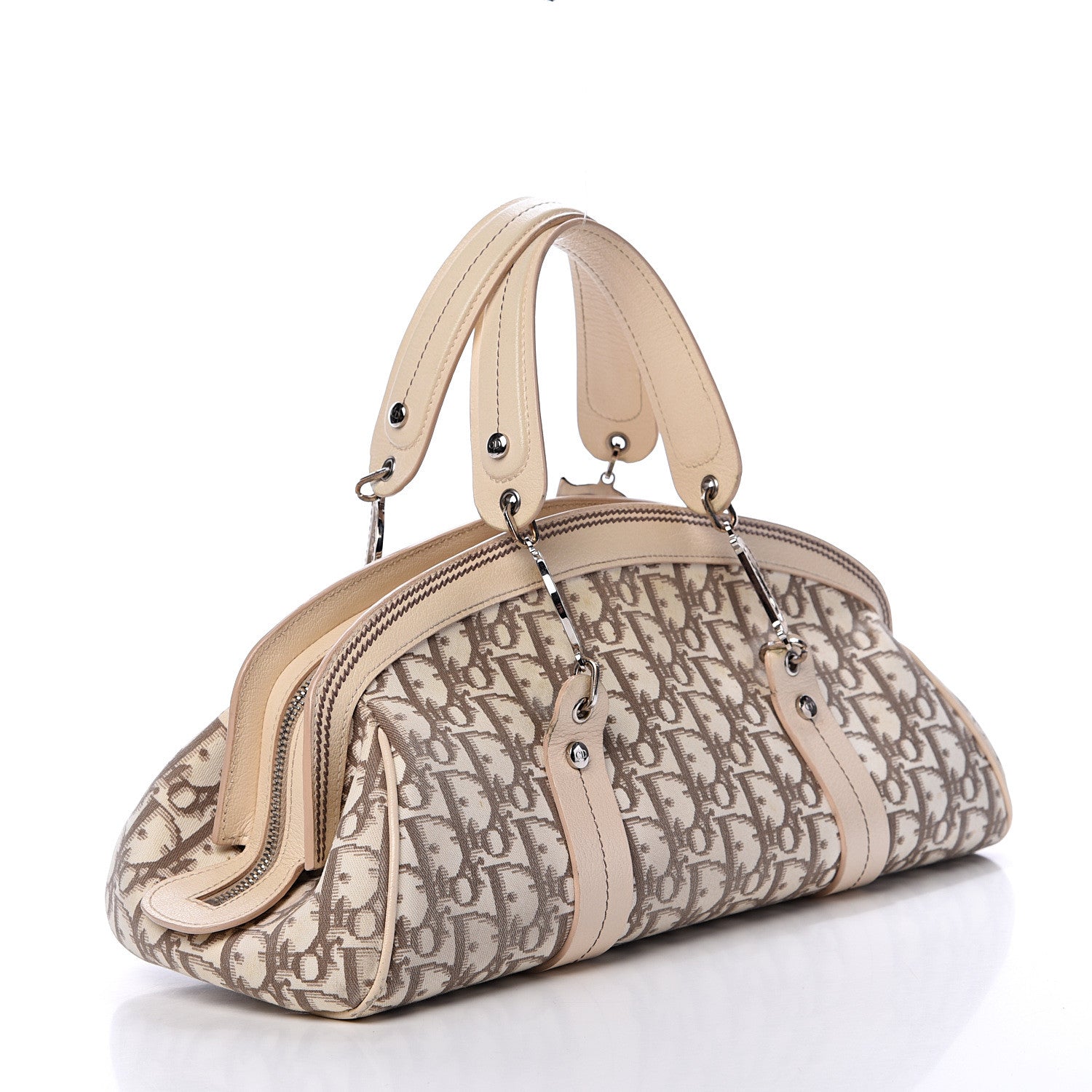 Christian Dior Monogram Vintage Flowers Frame Satchel Beige 2 of 16