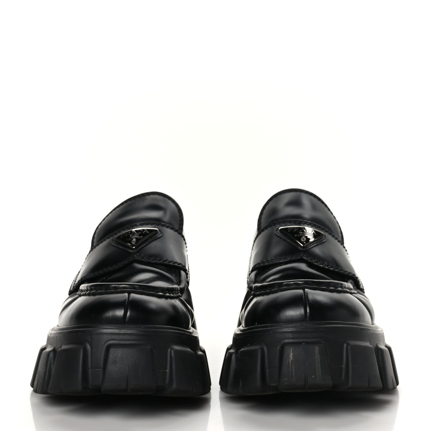 Prada Spazzolato Rois Metal Triangle Logo Mens Monolith 60mm Loafers 8 Black 2 of 10
