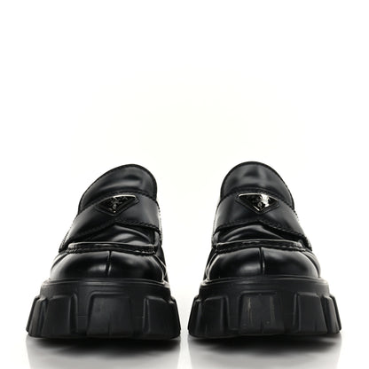 Prada Spazzolato Rois Metal Triangle Logo Mens Monolith 60mm Loafers 8 Black 2 of 10
