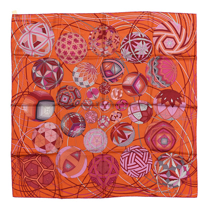 Hermes Silk L'Art Du Temari Scarf 90 Rose Vif Orange Prune 1 of 6