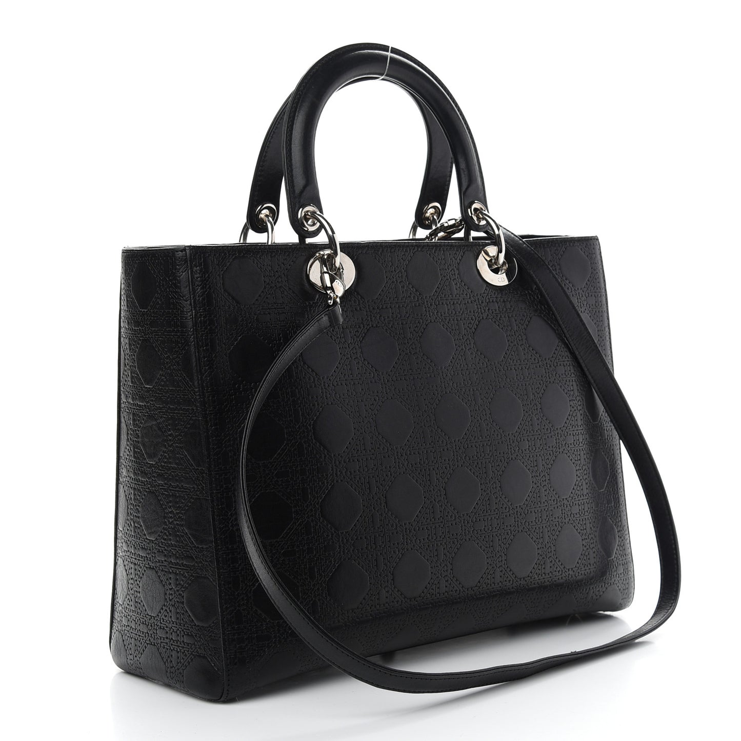 Lambskin Embossed Cannage Large Lady Dior Black