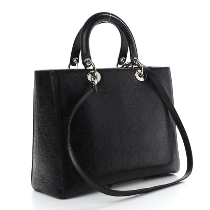 Christian Dior Lambskin Embossed Cannage Large Lady Dior Black 3 of 11