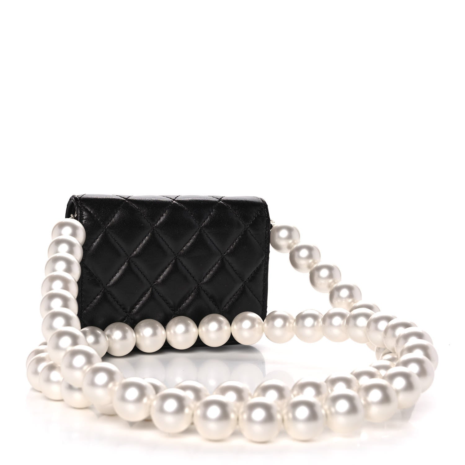 Chanel Calfskin Quilted Maxi Pearls Card Holder Flap With Chain Black 3 of 11