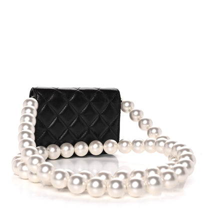 Chanel Calfskin Quilted Maxi Pearls Card Holder Flap With Chain Black 3 of 11