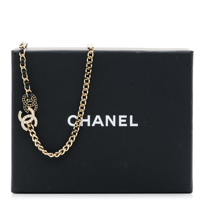 Chanel Metal Calfskin Crystal Double CC Short Necklace Black Gold 6 of 6