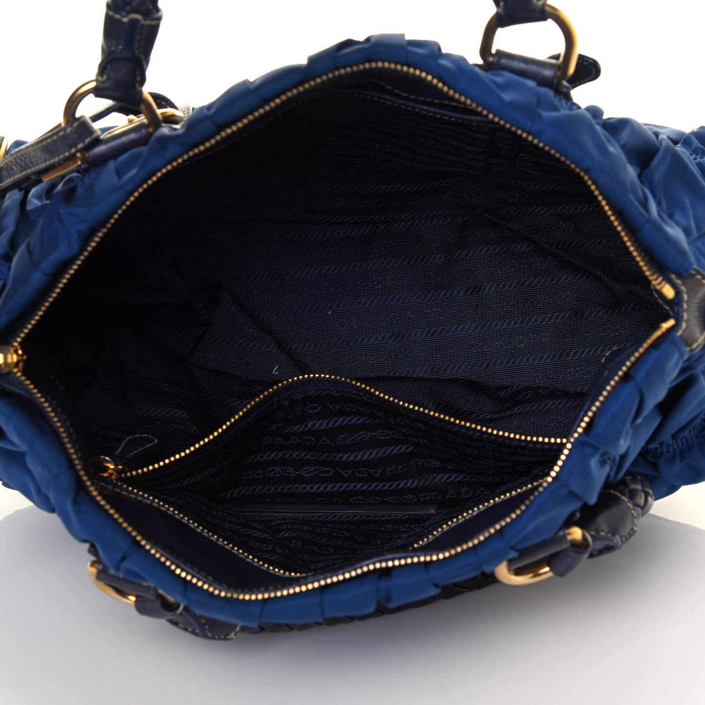 Tessuto Nylon Nappa Braided Gaufre Shoulder Bag Bleuette