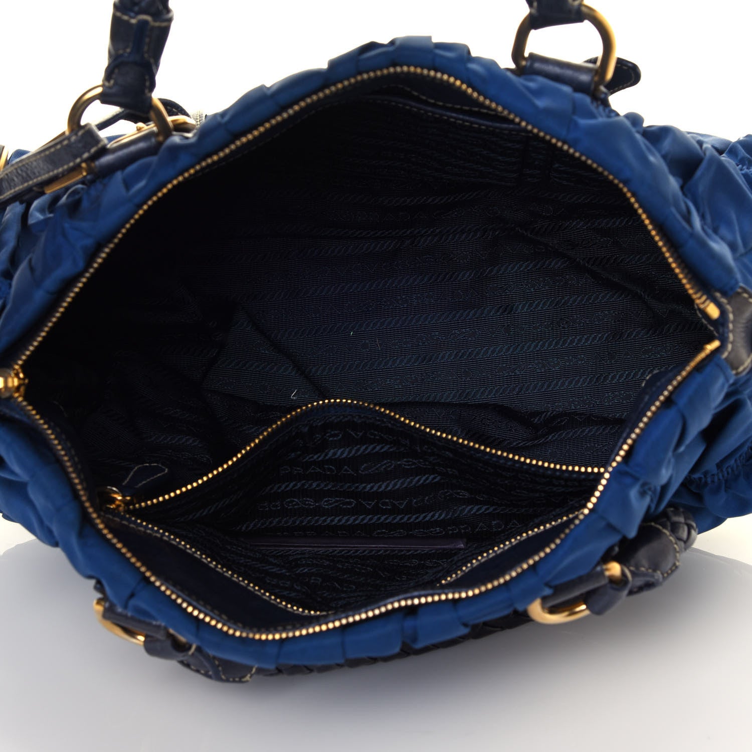 Prada Tessuto Nylon Nappa Braided Gaufre Shoulder Bag Bleuette 5 of 12