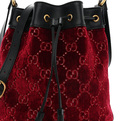 Gucci Velvet GG Monogram Textured Calfskin Web Bucket Bag Red Cipria Black 8 of 11