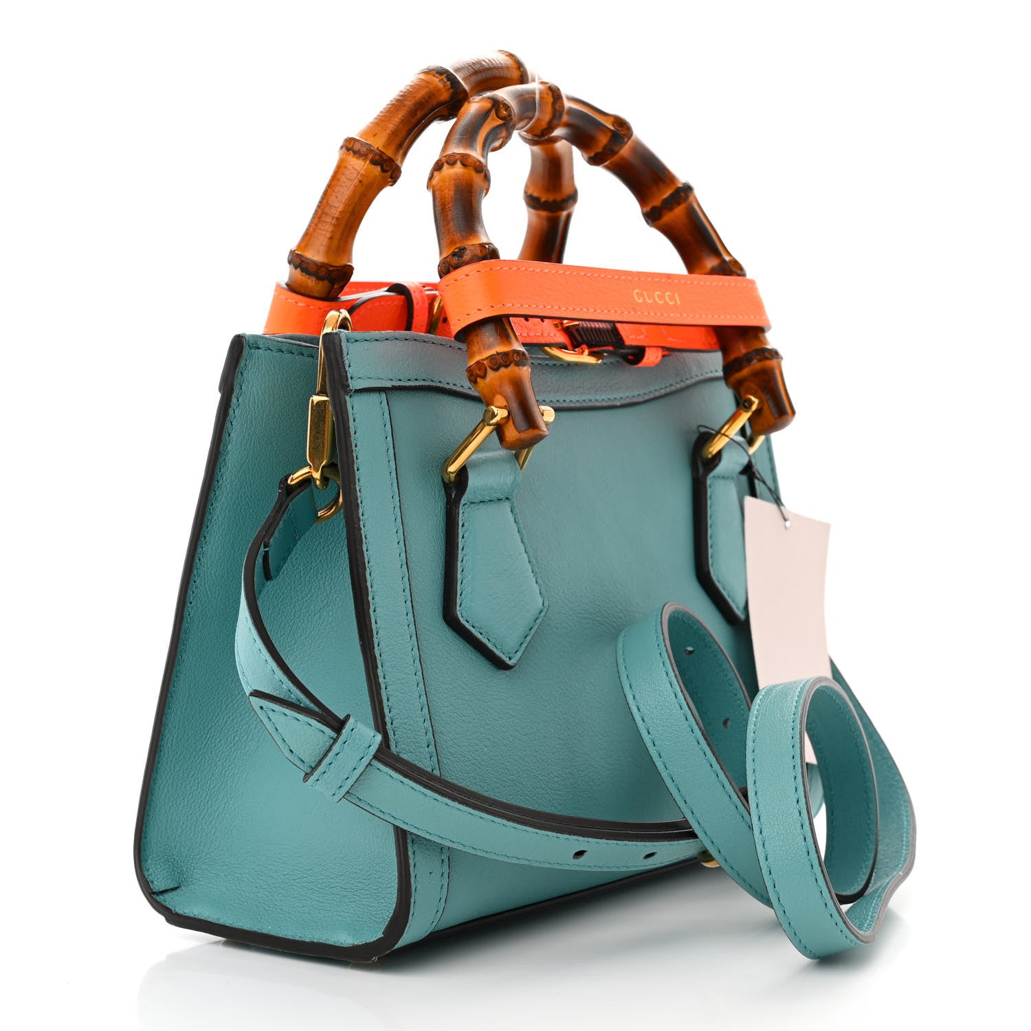 Gucci Wonka Grain Calfskin Mini Diana Tote Bag Dusty Azure Orange Fluo 3 of 10