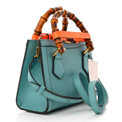 Gucci Wonka Grain Calfskin Mini Diana Tote Bag Dusty Azure Orange Fluo 3 of 10