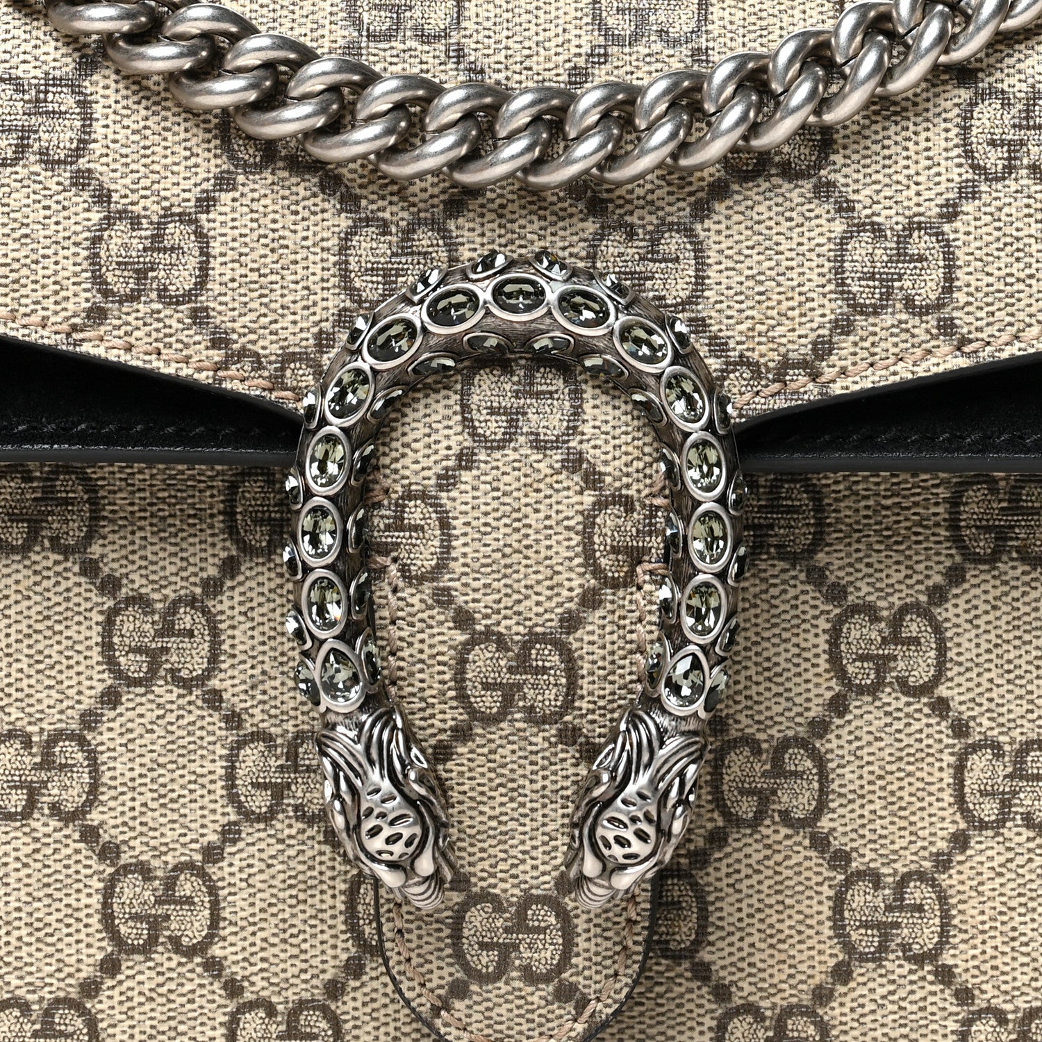 Gucci GG Supreme Monogram Suede Crystal Small Dionysus Shoulder Bag Beige Ebony Black 8 of 11