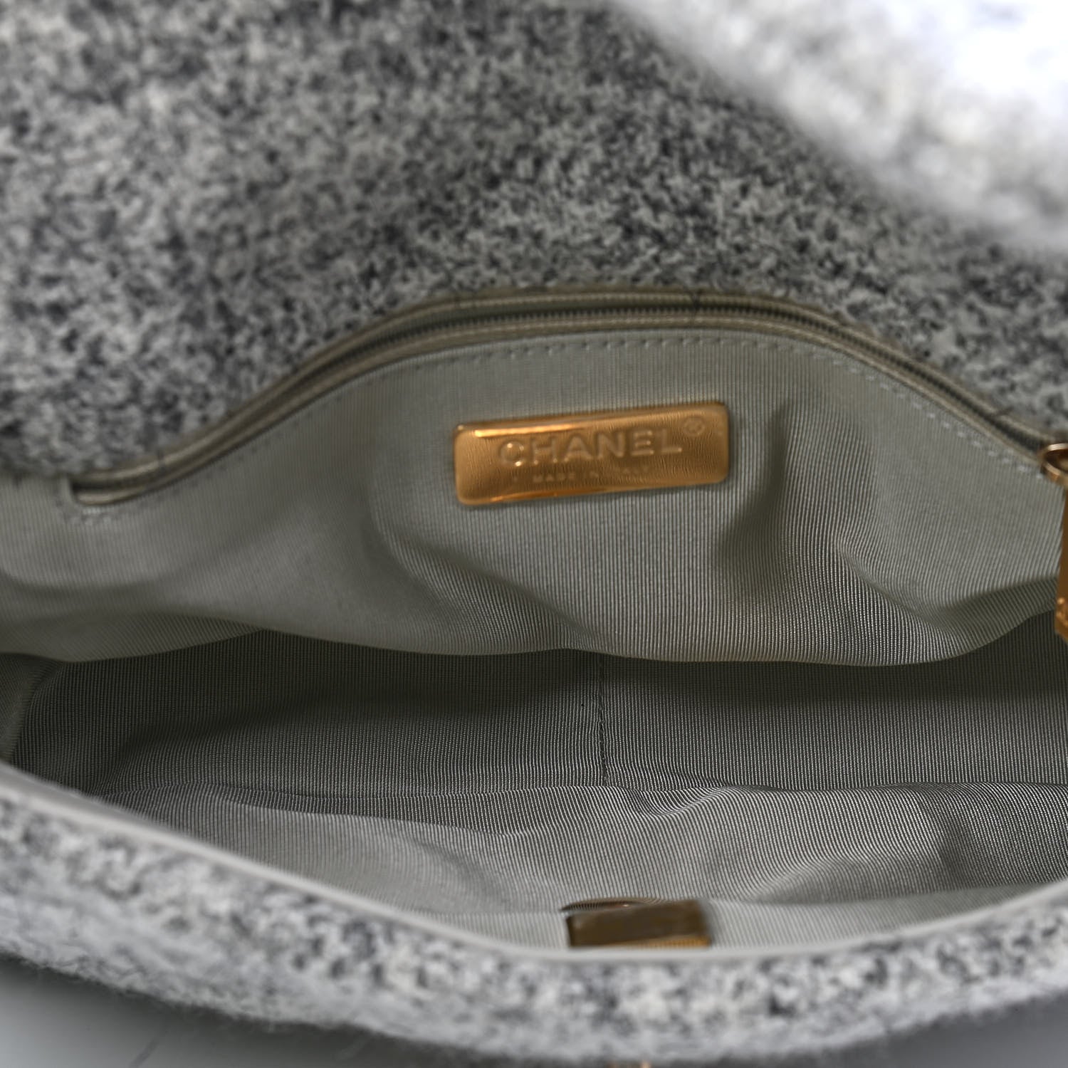 Chanel Tweed Quilted Medium Chanel 19 Flap Grey Ecru 5 of 9