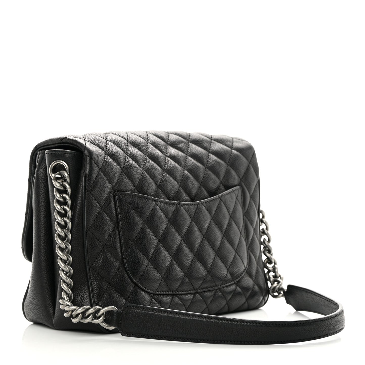 Caviar Quilted Medium Rock In Rome Single Flap Black