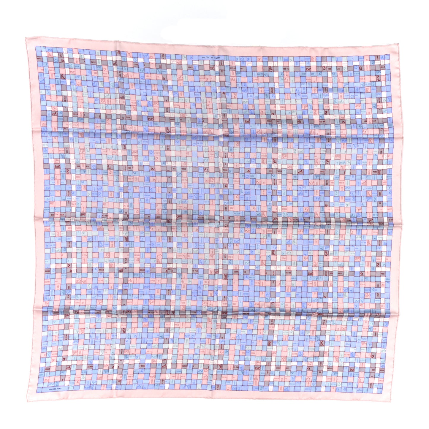 Silk Bolduc Au Carre Scarf 90 Bleu Pale Rose Pale
