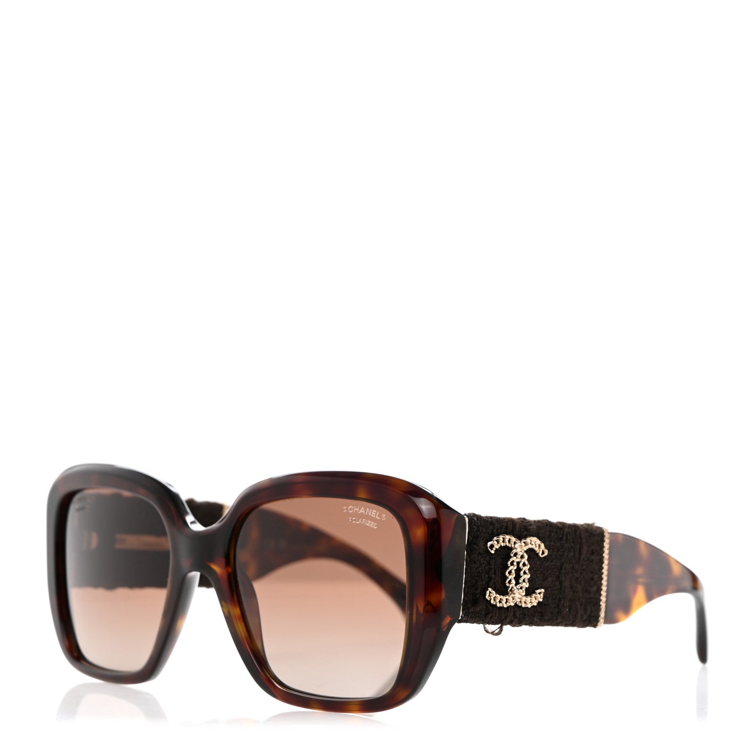 Chanel Acetate Tweed Square Sunglasses 5512 Dark Tortoise 1 of 8