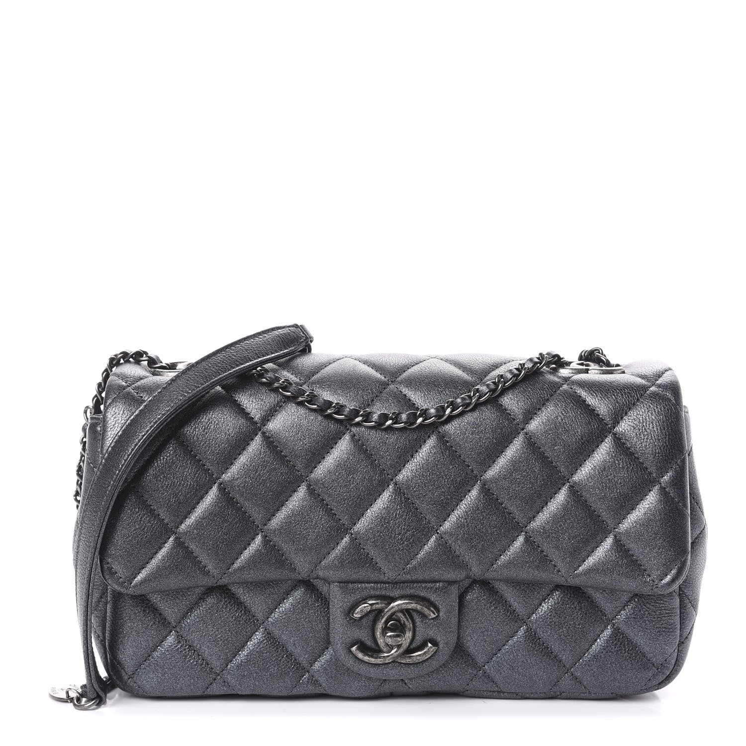 Chanel Metallic Calfskin Quilted Medium CC Eyelet Flap Dark Silver 1 of 10