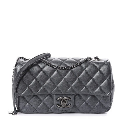 Chanel Metallic Calfskin Quilted Medium CC Eyelet Flap Dark Silver 1 of 10