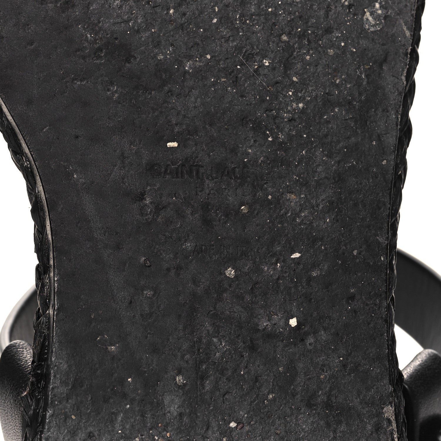 Saint Laurent Calfskin Raffia Cassandra Monogram Sandals 37 Black 8 of 10