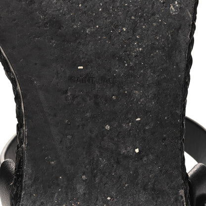 Saint Laurent Calfskin Raffia Cassandra Monogram Sandals 37 Black 8 of 10