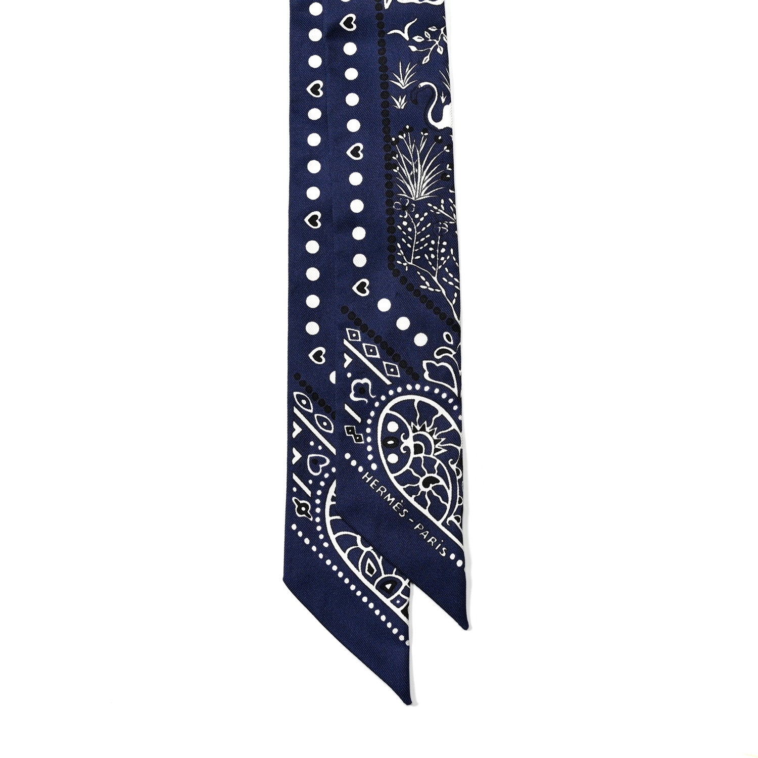Hermes Silk Peuple Du Vent Bandana Twilly Marine White Black 2 of 4