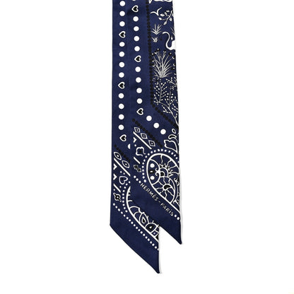 Hermes Silk Peuple Du Vent Bandana Twilly Marine White Black 2 of 4
