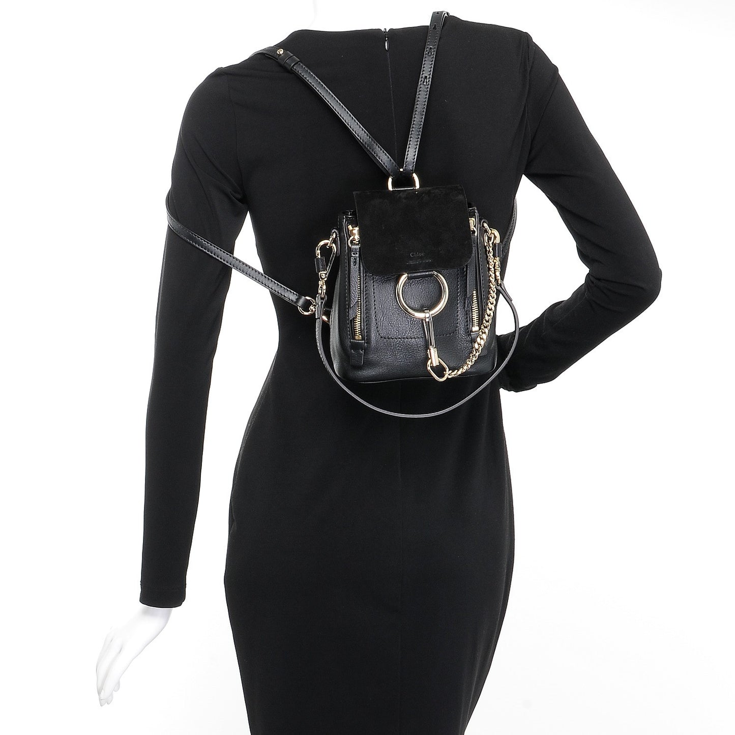 Suede Calfskin Mini Faye Backpack Black