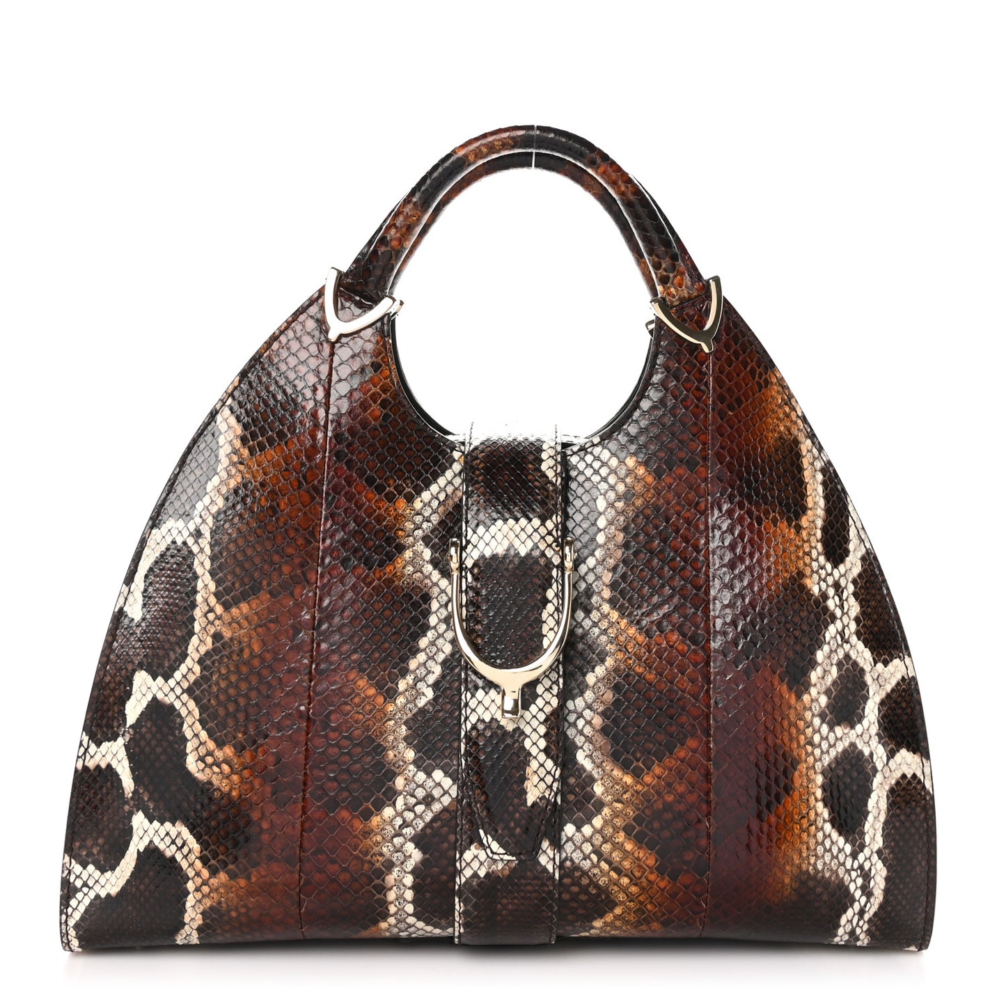Snakeskin Stirrup Medium Top Handle Bag Brown