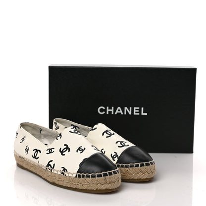 Chanel Lambskin Printed CC Espadrilles 37 White Black 9 of 9