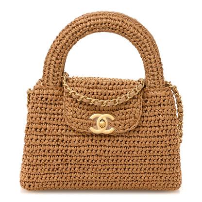 Chanel Braided Raffia Nano Kelly Flap Bag Dark Beige 1 of 11