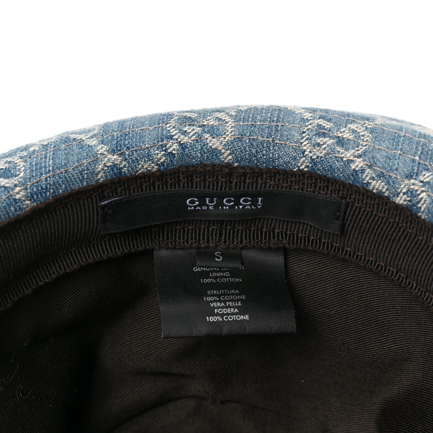 Washed Jacquard Denim Nappa GG Monogram Fedora Hat S Denim Cuir