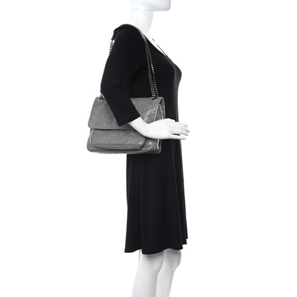 Saint Laurent Crinkled Calfskin Matelasse Monogram Medium Niki Chain Satchel Fog 2 of 13