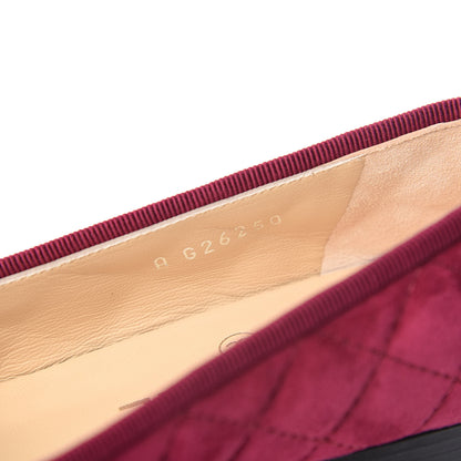 Chanel Suede Calfskin Quilted Cap Toe CC Ballerina Flats 35 Dark Pink 8 of 9