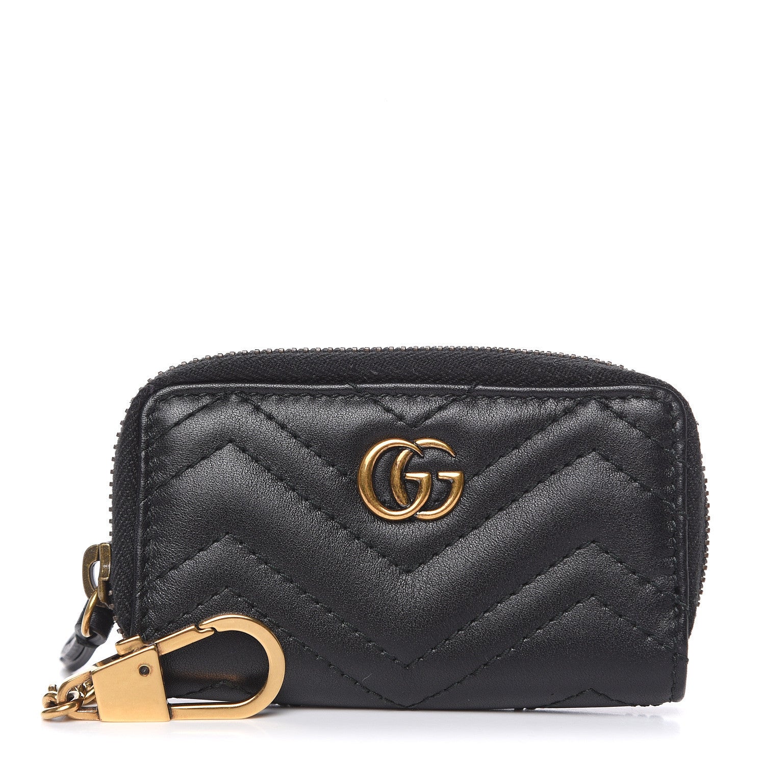 Gucci Calfskin Matelasse GG Marmont Zip Around Key Case Black 1 of 8
