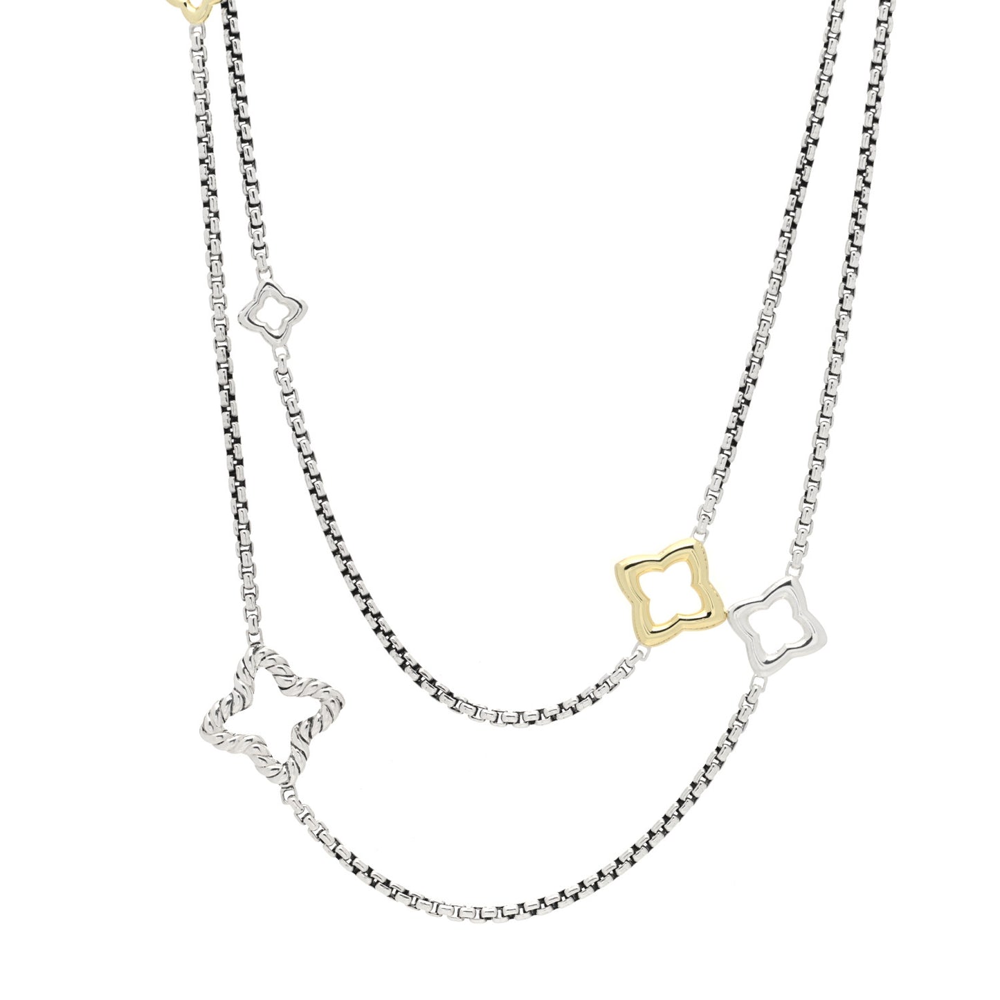 Sterling Silver 14K Yellow Gold Quatrefoil Box Chain Necklace