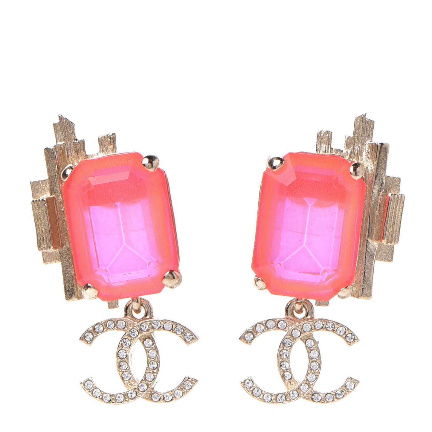 Metal Crystal CC Earrings Gold Pink