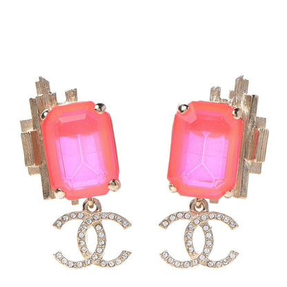 Chanel Metal Crystal CC Earrings Gold Pink 1 of 5
