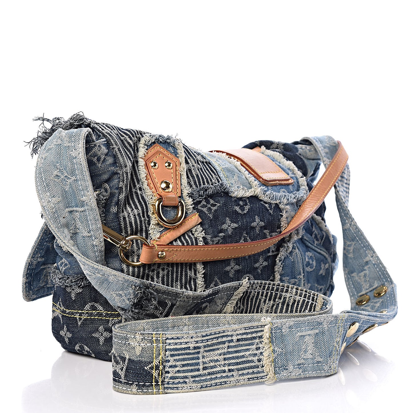 Denim Patchwork Posty Messenger Bag Blue