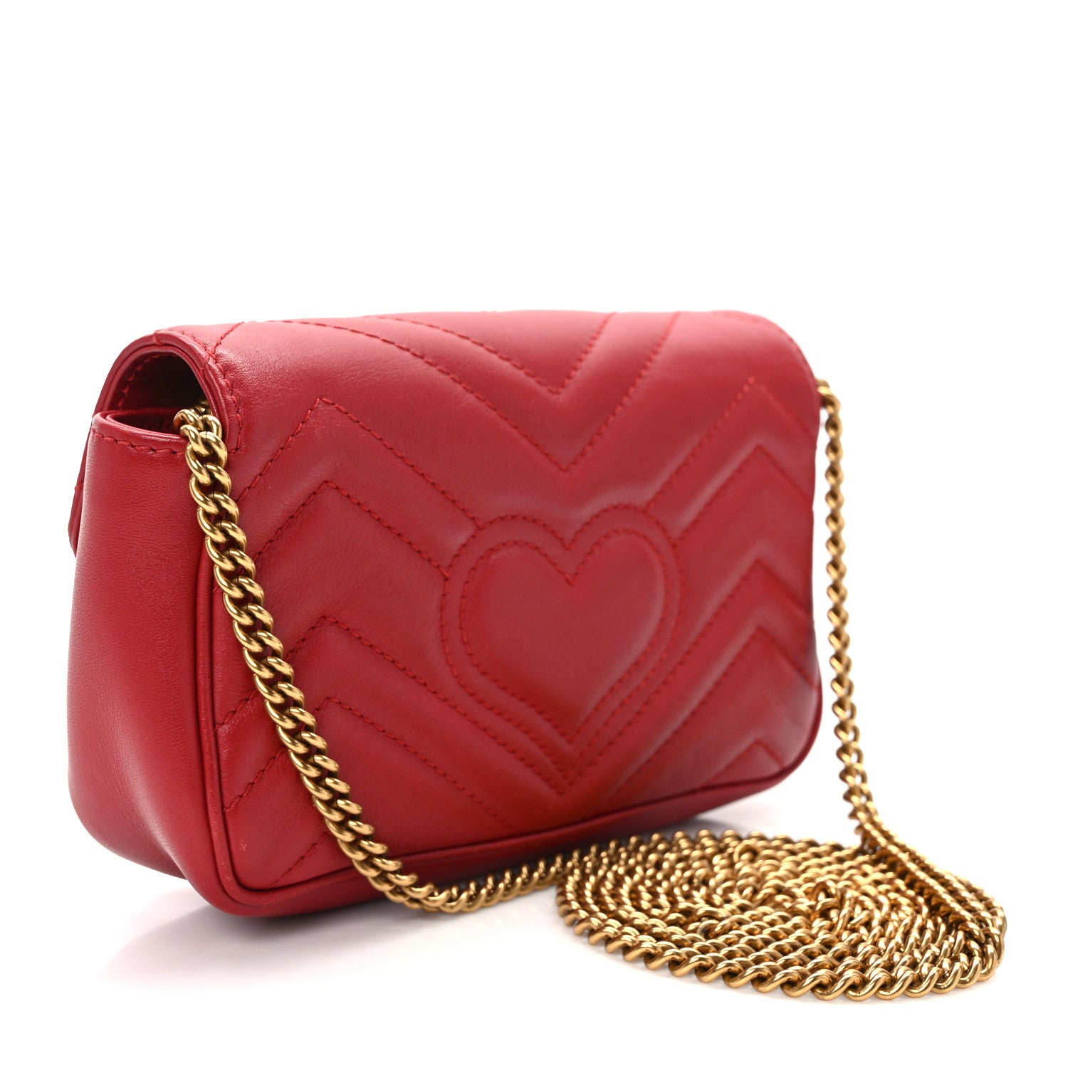 Gucci Calfskin Matelasse Super Mini GG Marmont Shoulder Bag Hibiscus Red 3 of 14