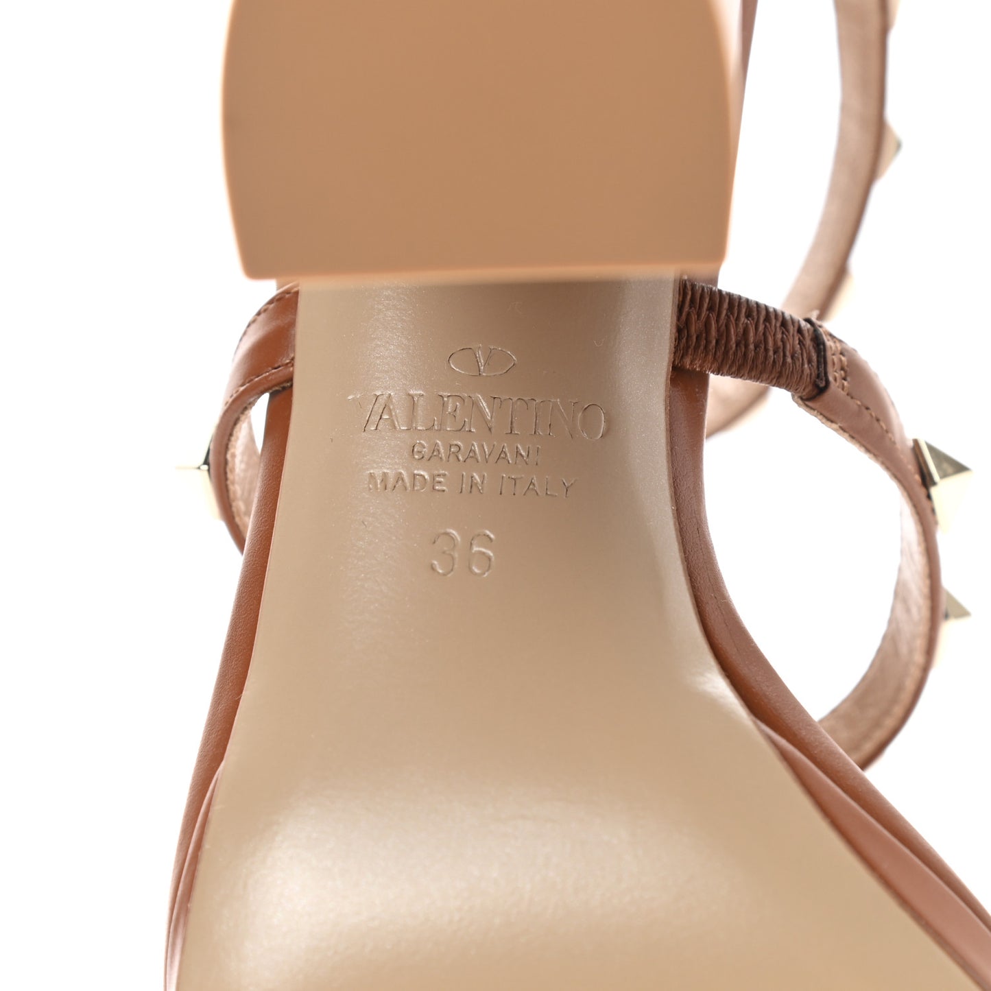 Calfskin Rockstud T-Strap 10/110mm Platform Sandals 36 Saddle Brown