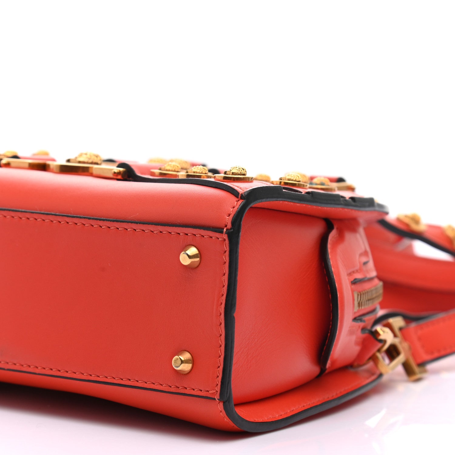Versace Calfskin Small Medallion Tribute Bowling Bag Orange 8 of 13