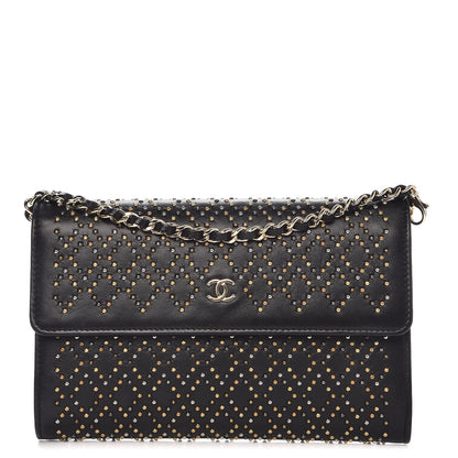 Chanel Lambskin Studded Chain Wallet Black 1 of 9